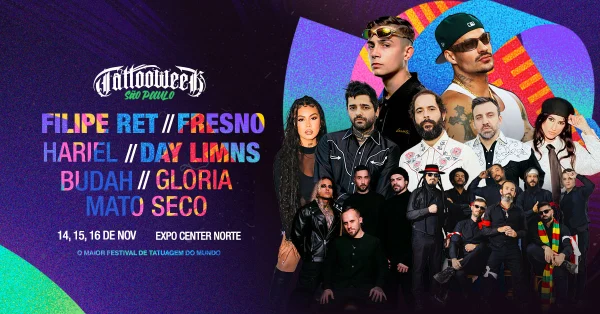 Tattoo Week SP 2025 celebra 13ª edição com Fresno, Filipe Ret e o maior encontro de tatuadores do mundo