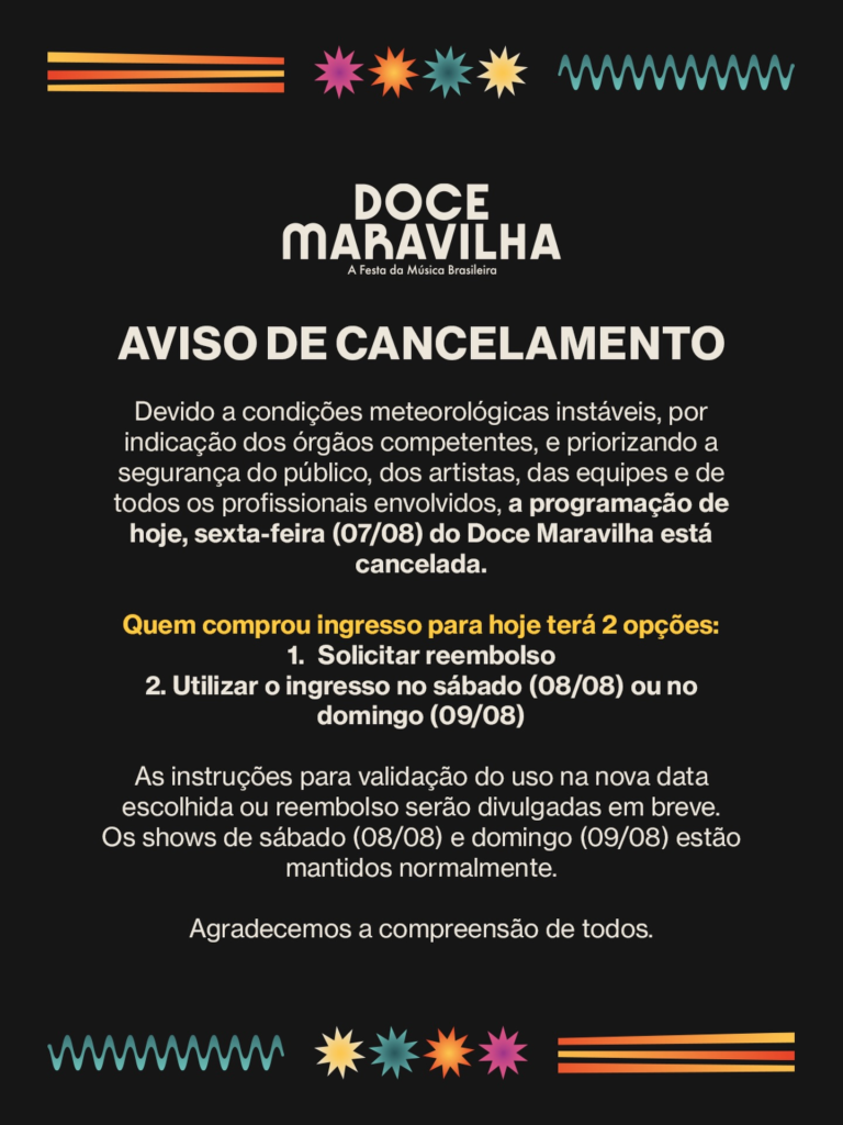 Doce Maravilha sexta-feira cancelado