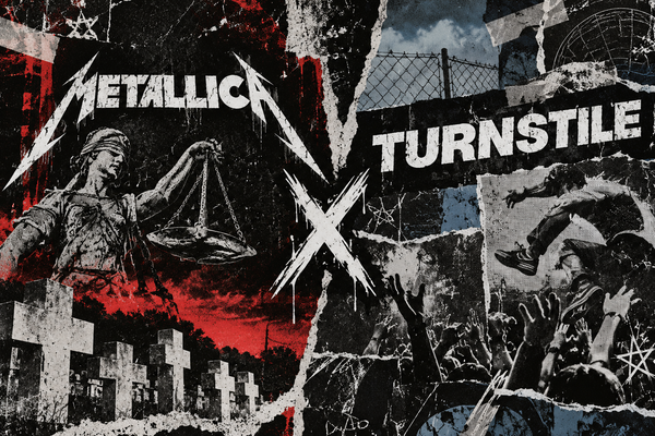 James Hetfield, do Metallica, e Brendan Yates, do Turnstile, em notícia sobre convite recusado e posicionamentos políticos.